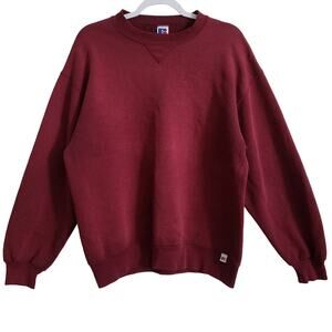 Vintage Russell Athletic Burgundy Red Pullover Crewneck Sweater Made in USA Sz L